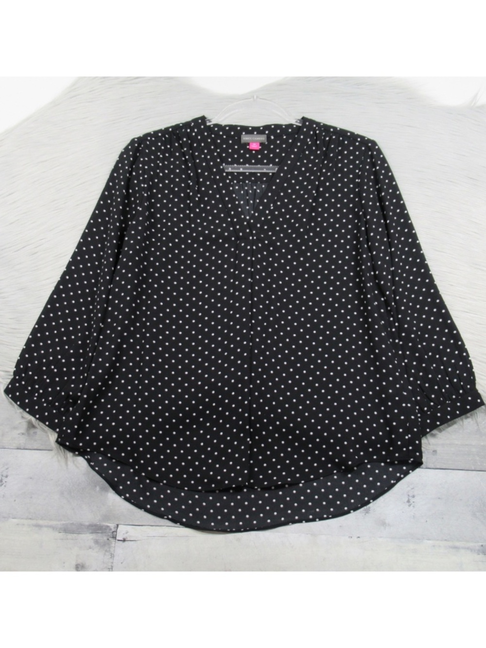 Vince Camuto Black White Polka-Dot V-Neck Blouse - Size Medium